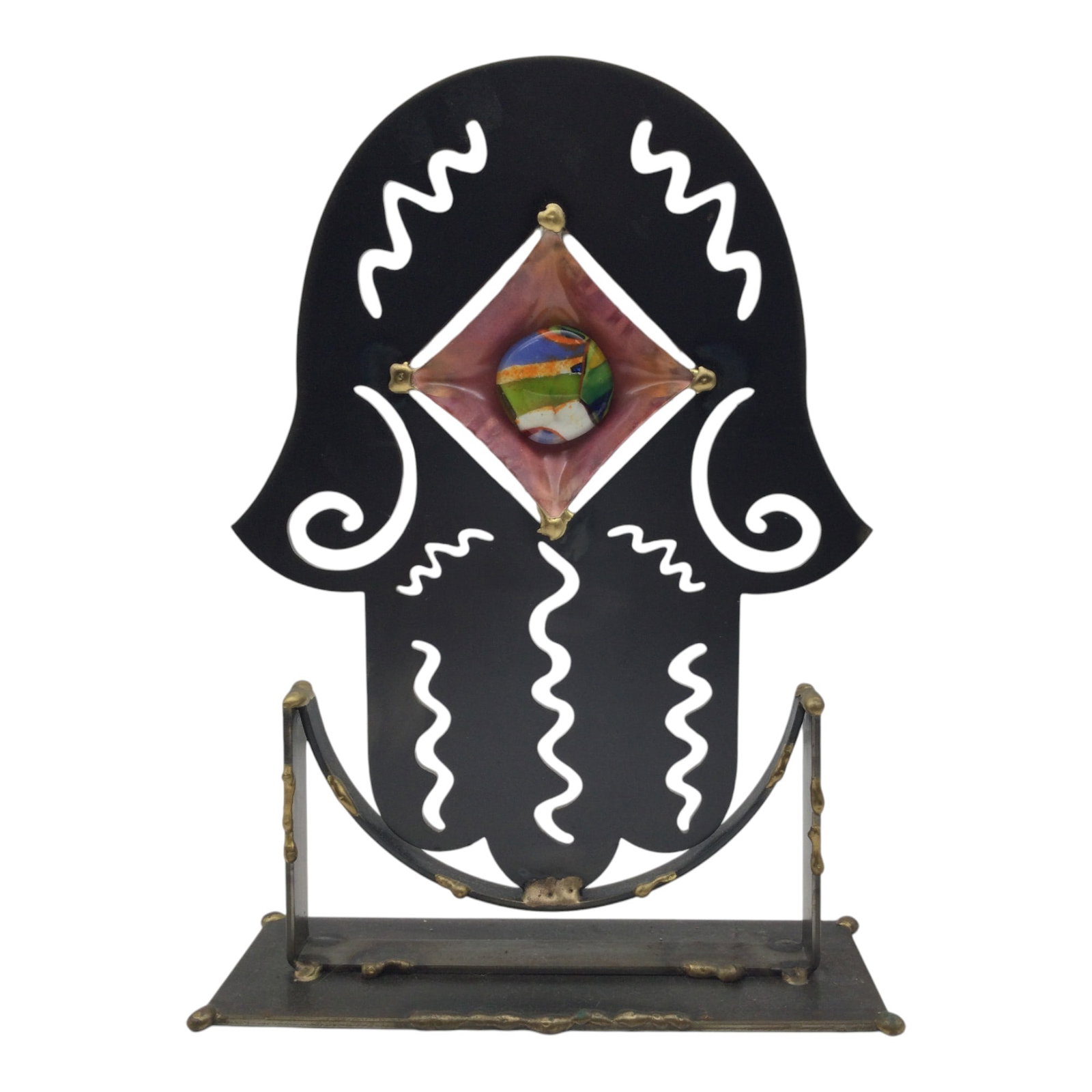 Gary Rosenthal Hamsa Hand Metal Sculpture: Gary Rosenthal Hamsa Hand Metal Sculpture. Approx. 12.25 inches tall x 9 wide x 3 deep, 3.8 lbs.