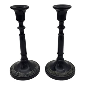 Pair L.E. Smith Ebony Glass Candle Stick Holders