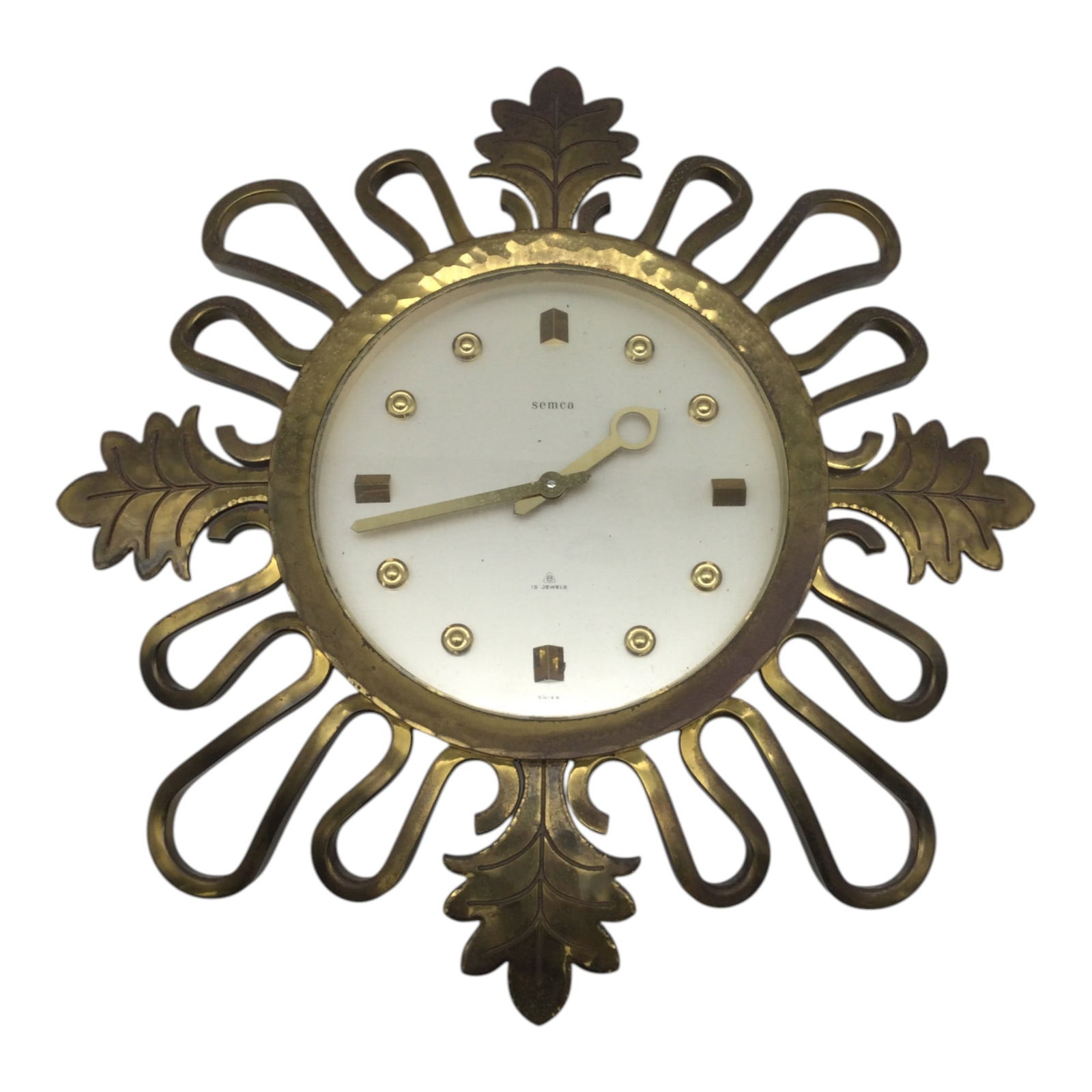 SWISS ART DECO SEMCA BRASS WALL CLOCK (1 of 4)