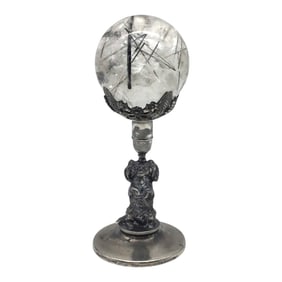 Rutilated Quartz Sphere on Figural Silver Plate Stand by Reed and Barton