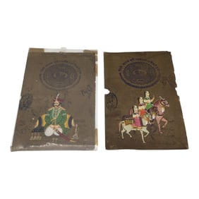 Pair HAND-PAINTED GOVERNMENT STAMP PAPERS, INDIA