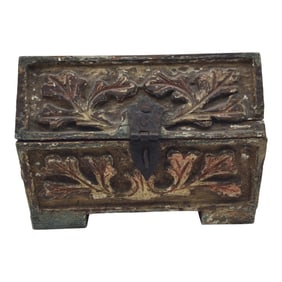 Carved Wood and Painted Hinge Lidded Box