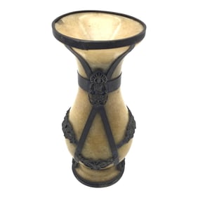 Carved and Polished Stone and Ornate Metalwork Vase