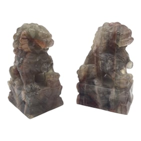 Pair Chinese Hand Carved Agate Foo Dogs
