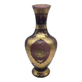 Amethyst Glass with Hand Painted Overlay Vase