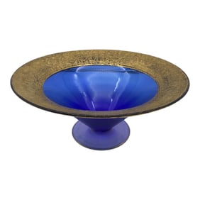 Cobalt Blue Glass Bowl with Gold Rim