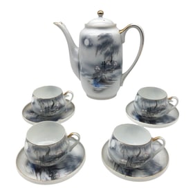 Lot of 10 pc Hayasi Kutani Fine China Tea Set Geisha Lithophane Japanese