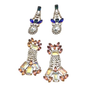 2 Pair Bijoux MG Chandelier Rhinestone Earrings.