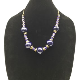 Vintage Chunky Cobalt Blue Ceramic Beaded Necklace