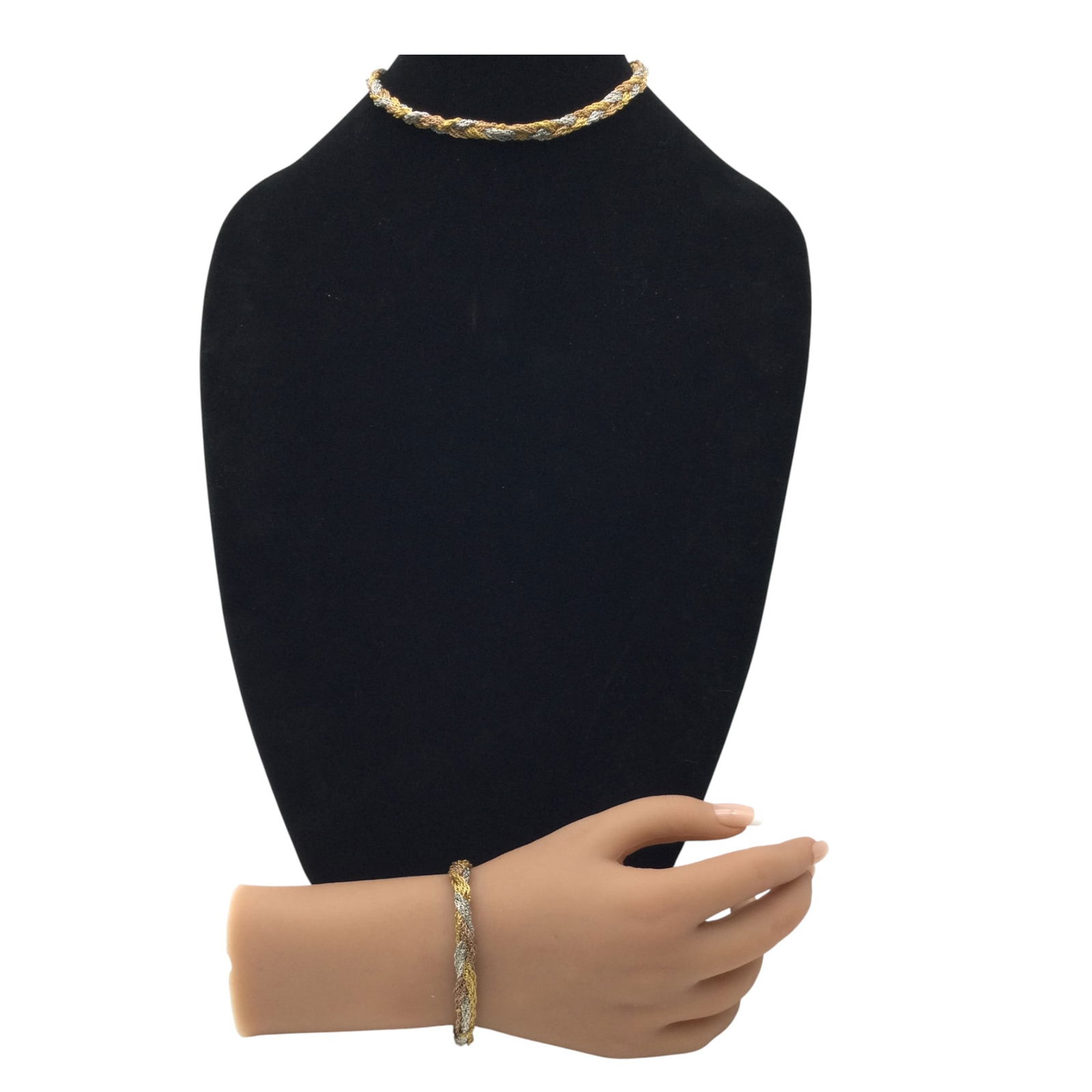 Vintage Trifari Tri-Color Braided Necklace and Bracelet Set (1 of 5)