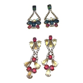 2 Pair of Bijoux MG Rhinestone Chandelier Earrings