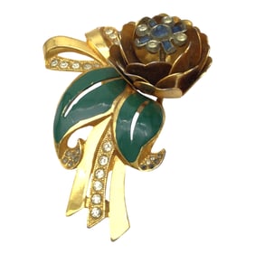 Vintage Enamel and Rhinestones Flower Trembler Brooch