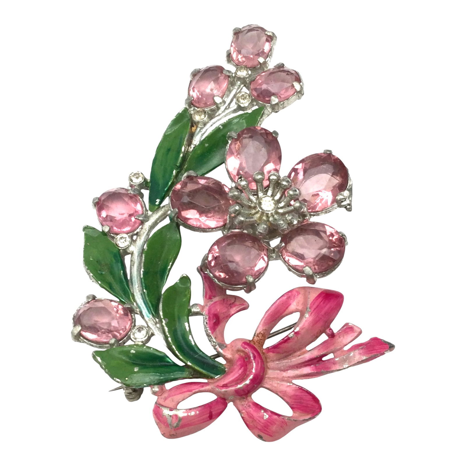 Vintage Large Unsigned Enamel & Rhinestone Floral Brooch (1 of 2)