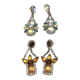 Lot of 2 Pairs of Bijoux MG Rhinestone Earrings