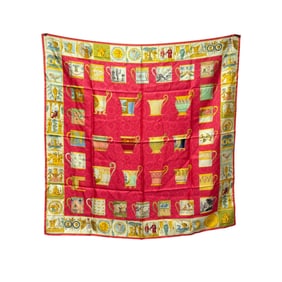 Gucci  Red and Gold Teacup Printed Silk Scarf