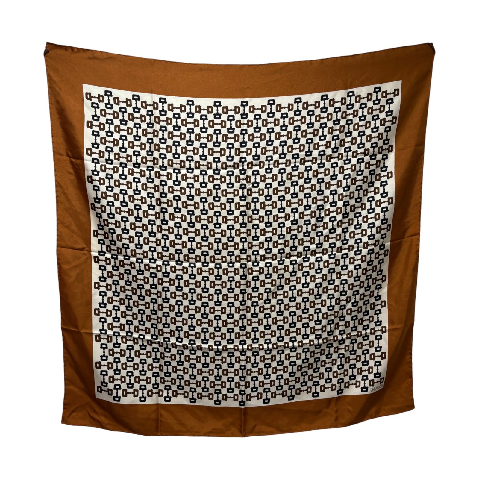 Gucci Horsebit Print Silk Scarf: Gucci Silk Horsebit Print Scarf . Approx. 33.5 inches across.