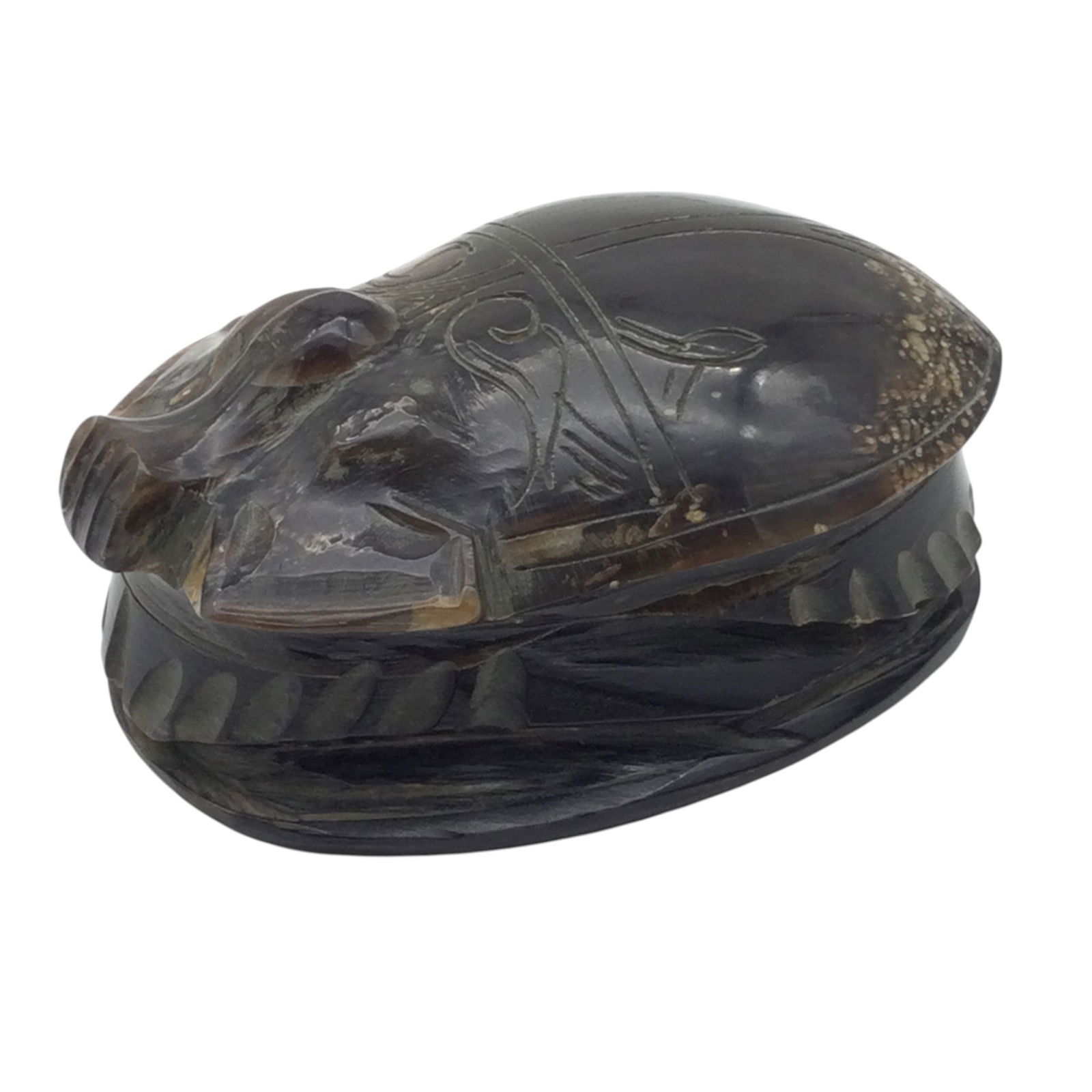 Vintage Carved Horn Scarab Shaped Paperweight: Egyptian revival Carved Horn scarab shaped Paperweight. Approx. 2 inches tall x 2.5 wide x 4 deep.