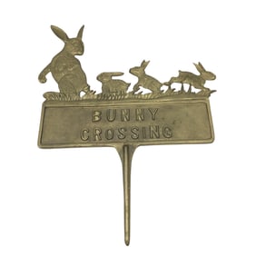 Vintage Brass Bunny Crossing Sign