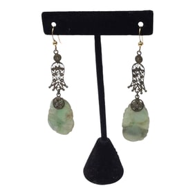 Sterling Silver Filigree and Jade Earrings