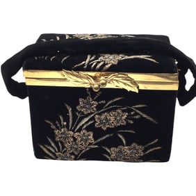 Vintage Black Velvet  Beaded Box Purse