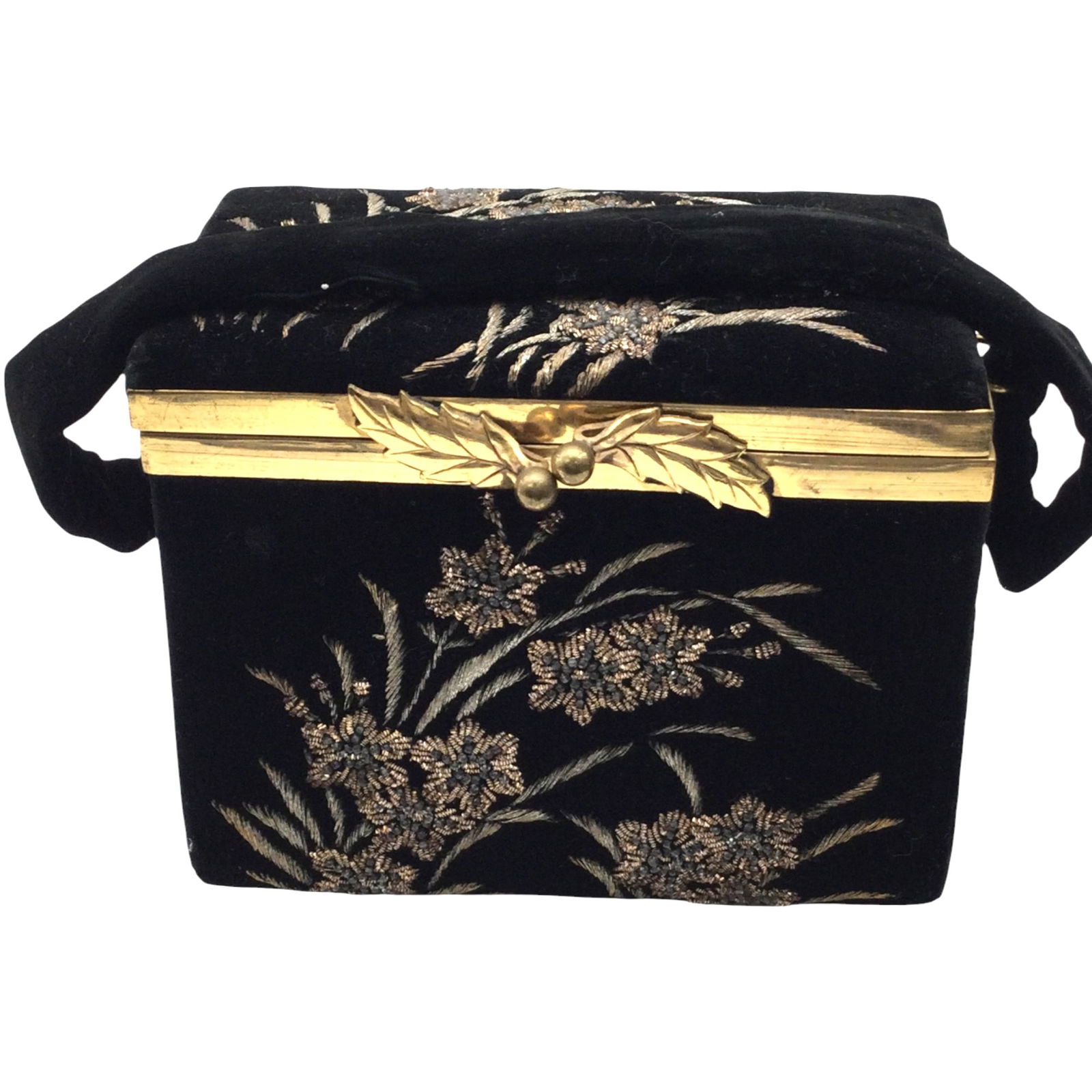 Vintage Black Velvet  Beaded Box Purse (1 of 8)