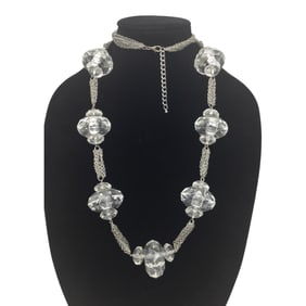 Vintage Multistrand Silver Necklace with Chunky Lucite Spacers