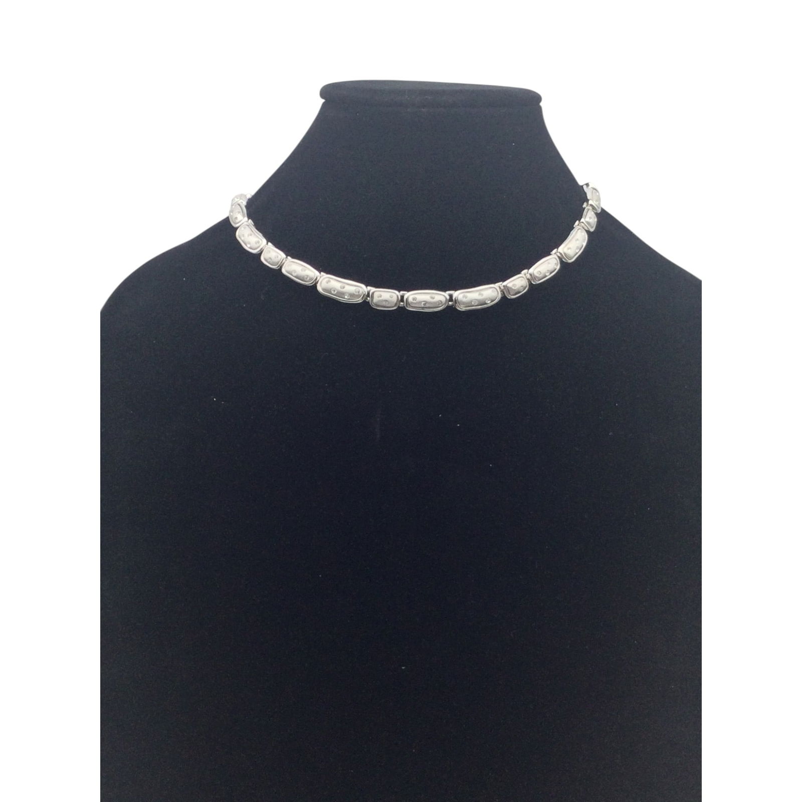 Signed Swarovski Crystal Links Necklace: Swarovski Silver Links with Crystals Necklace, Signed. Approx. 16 inches end to end x 0.25 wide.