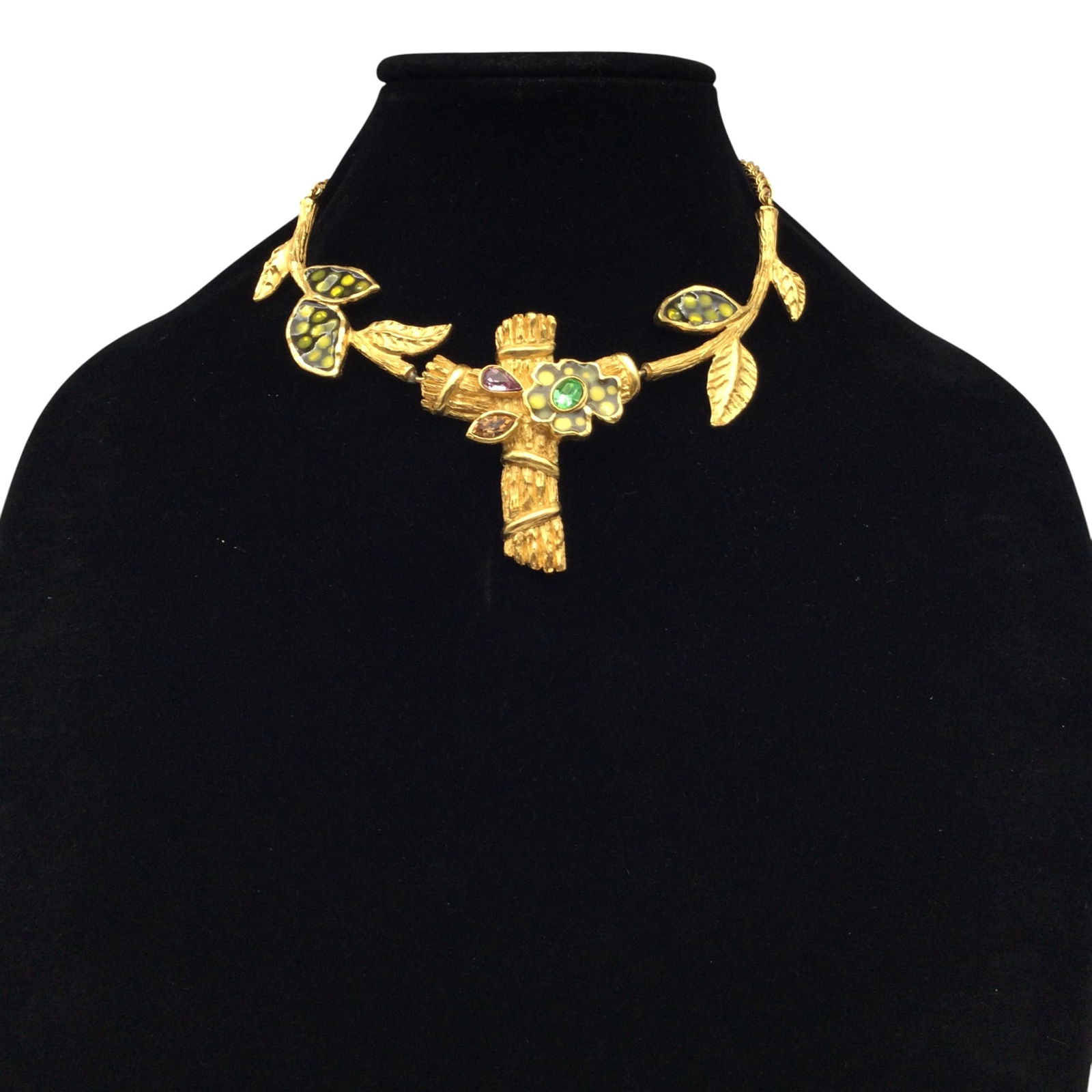 Christian Lacroix Bijoux Cross Necklace: Christian Lacroix Bijoux gold tone Cross Necklace. Approx. 14.5 inches end to end x 2.5 wide at cross.