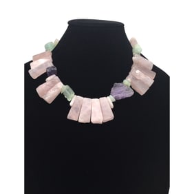 Vintage Bib Style Multicolor Quartz Necklace