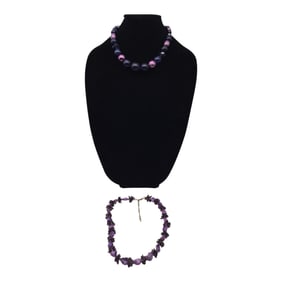 Pair Purple Beaded Necklaces