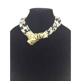 Ciner Enamel Tiger Clasp Necklace