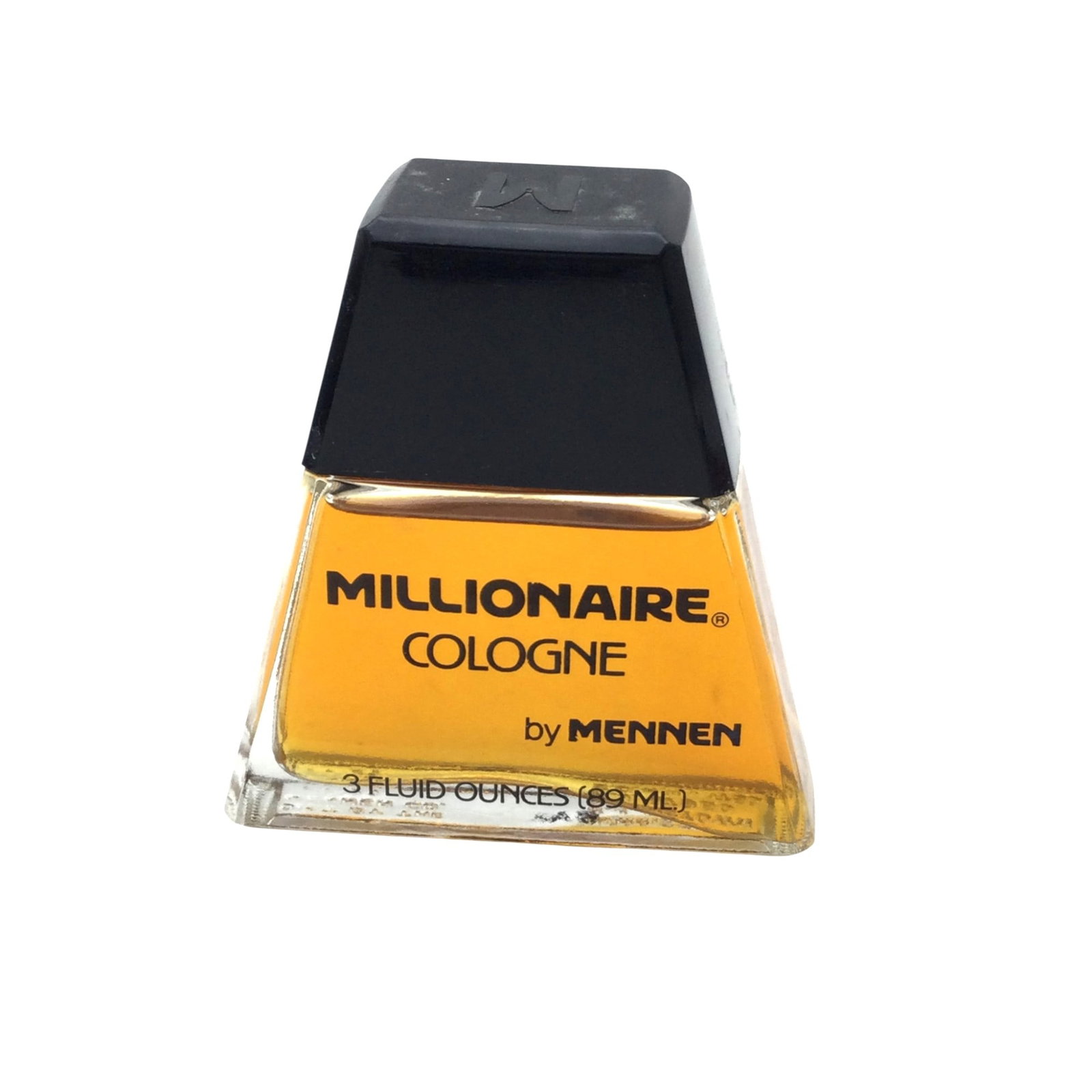 Millionaire Cologne by Mennen: 3 Fl Ounce Bottle Millionaire Cologne by Mennen. Bottle over 95% full. Approx. 4 inches tall x 3.5 wide x 1.25 deep.