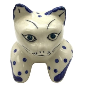 Vintage Signed Glazed Pottery Art Cat