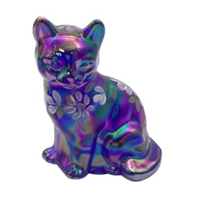Fenton Glass Cat Paperweight Hand Painted and Signed