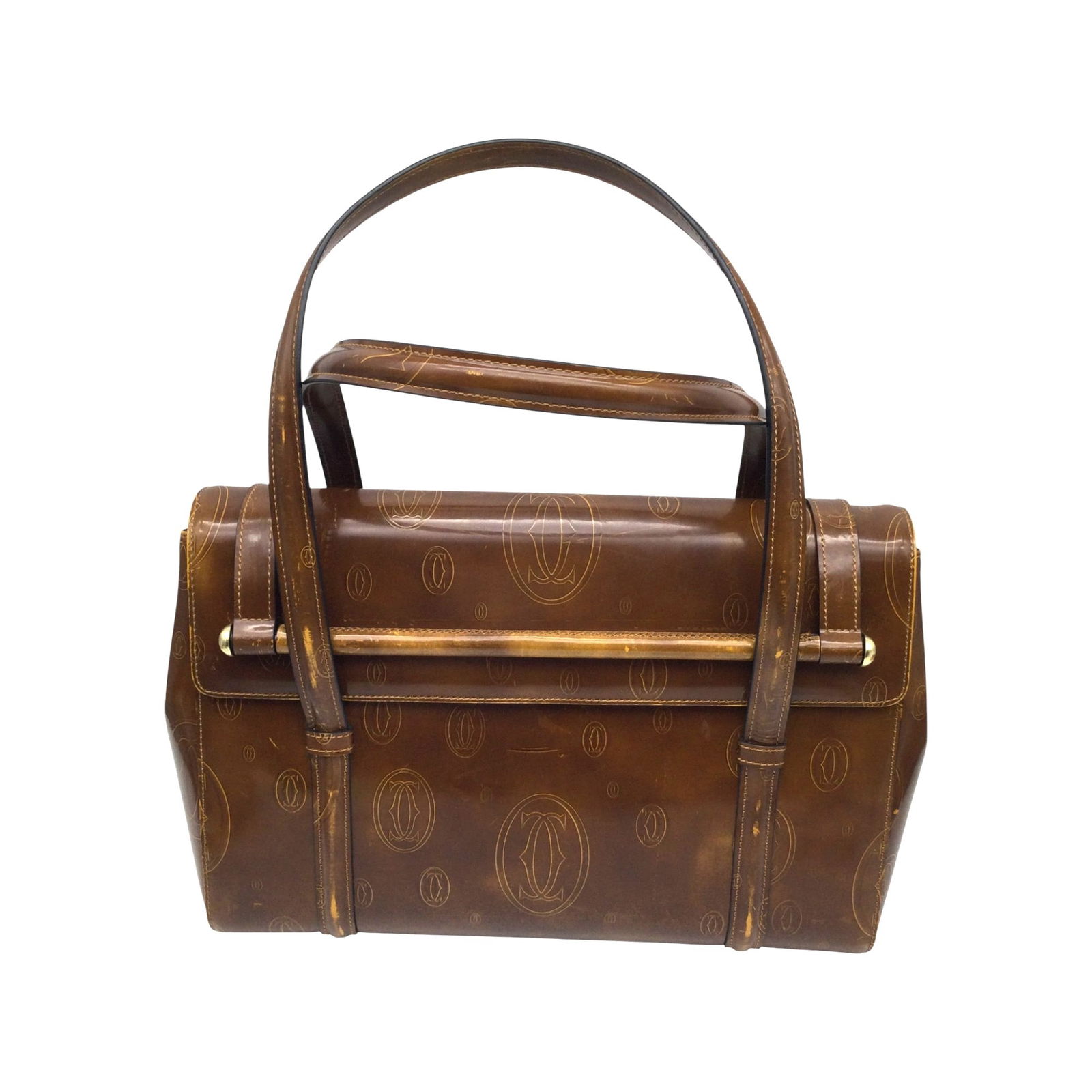 Cartier Brown Shine Leather Cabochon Flap Satchel (1 of 9)