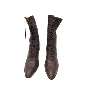 Antique Pair of Handmade Leather Lace Up Boots