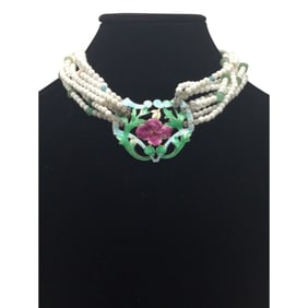 Multi-Strand and Enamel Pendant Necklace