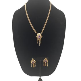 Victorian Gold Plated necklace and earrings Set