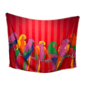 Vintage Italy Cotton Scarf with Parrots
