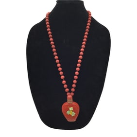 Vintage Red Cinnabar Necklace with Snuffer Pendant