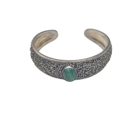 Sterling Silver Cuff Bracelet with Malachite Cabochon