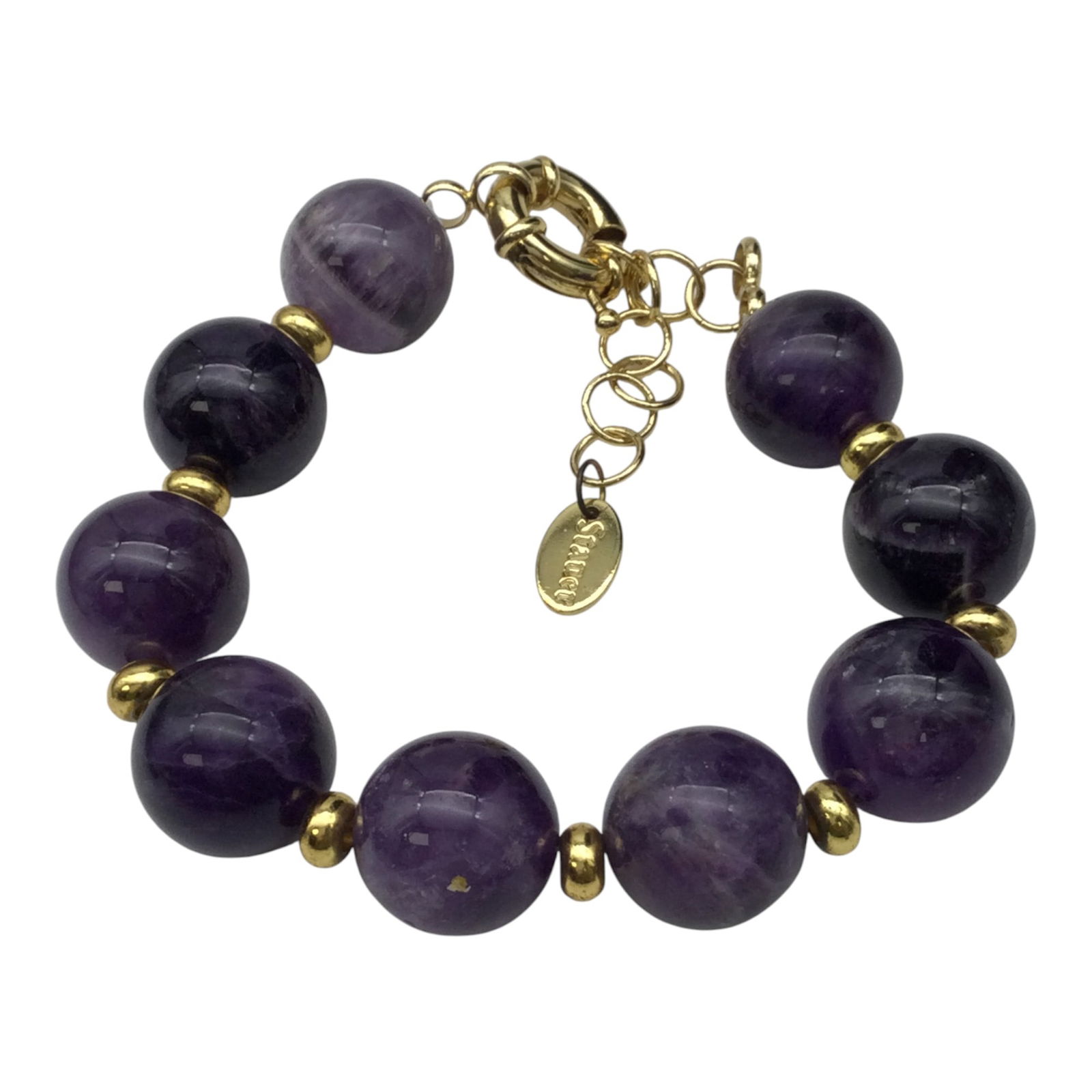 Stauer Amethyst Beaded Bracelet: Stauer large Amethyst Beaded Bracelet. Approx. 10 inches end to end x 5/8 wide.