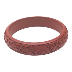 Vintage Red Cinnabar Carved Bangle Bracelet