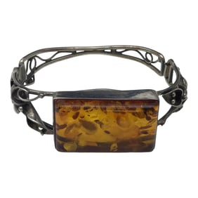 Vintage 925 Amber Cabochon Bracelet