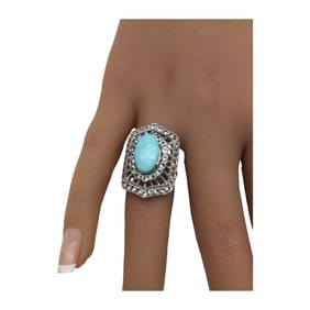 Sterling Silver Turquoise and CZ Ring By SX Sally C