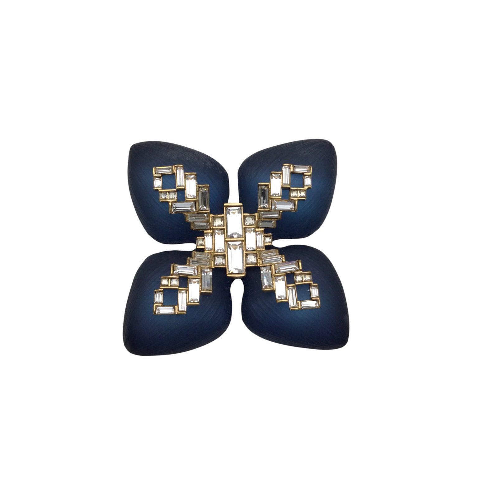 Vintage Alexis Bittar Flower Brooch: Vintage Alexis Bittar Blue Acrylic and Rhinestone Flower Brooch. Approx. 3 x 3 inches.