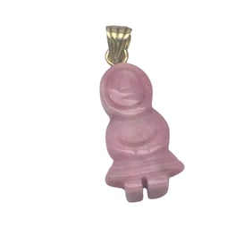 14K Gold Pink Carved Gemstone Pendant