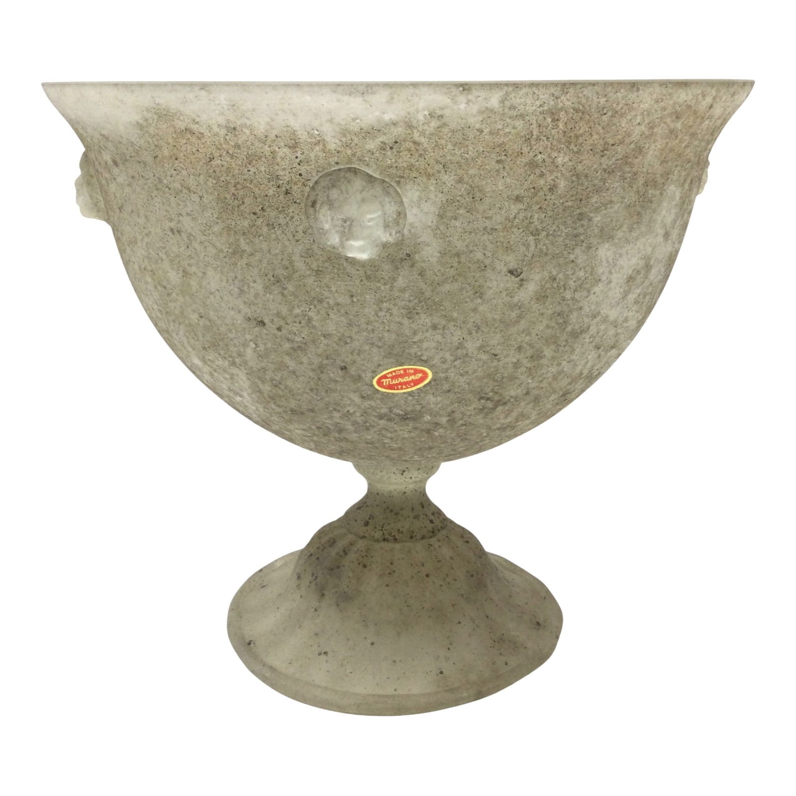 Murano Large Art Glass Vase: Murano Large Art Glass pedestal bowl Vase with lion head decor. Approx. 12 inches tall x 13 across. 8.7 lbs.