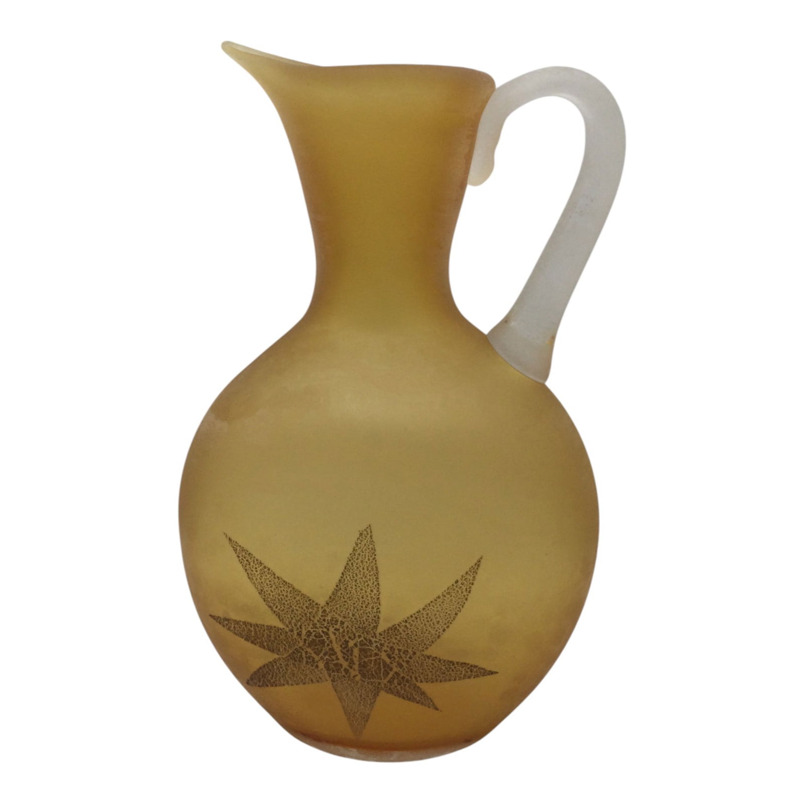 Murano Seguso Bisazza Vetro Scavo Pitcher: Vintage Murano Seguso Bisazza Vetro Scavo Pitcher featured with arrow markings and rough textured goldish tone and clear glass. Approx. 13.5 inches tall x 8.5 wide x 5 deep,