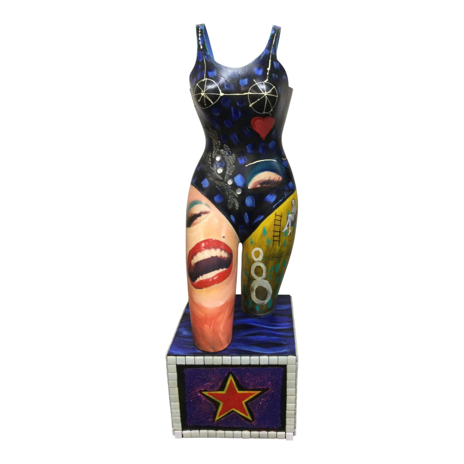 Javier Hidalgo Mixed Media Sculpture Titled Marilyn Smile: Javier Hidalgo (Venezuelan, b. 1970) Mixed Media Sculpture Titled Marilyn Smile. Approx. 47.5 inches tall x 14 wide x 14.5 deep, 21.2 lbs.